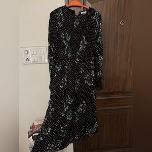 Ganni Black and White Polka Dot Dress smocked